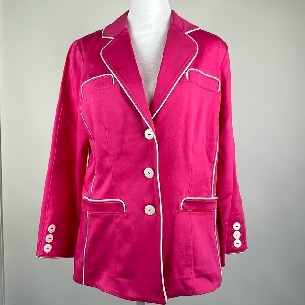 Linea Louis Dell'Olio Blazer Piping & Button Detail Hot Pink & White Jacket XS